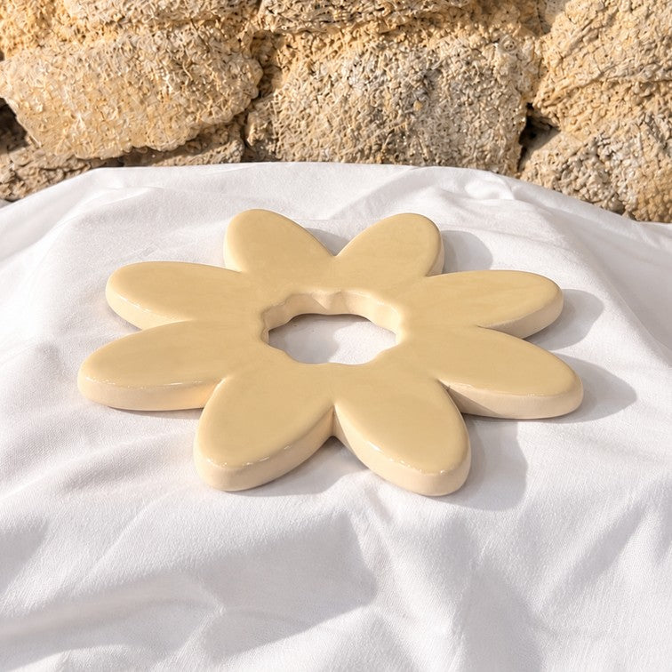 Fleur SOCLE Crème - Décoration murale ou dessous-de-plat