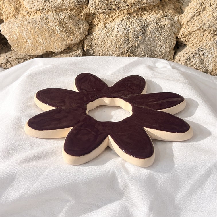 Fleur SOCLE Aubergine - Décoration murale ou dessous-de-plat