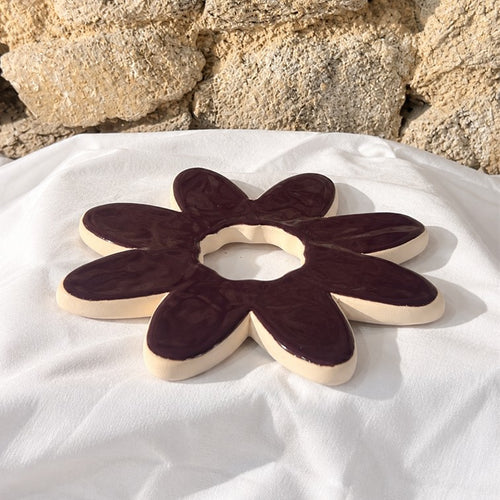 Fleur SOCLE Aubergine - Décoration murale ou dessous-de-plat