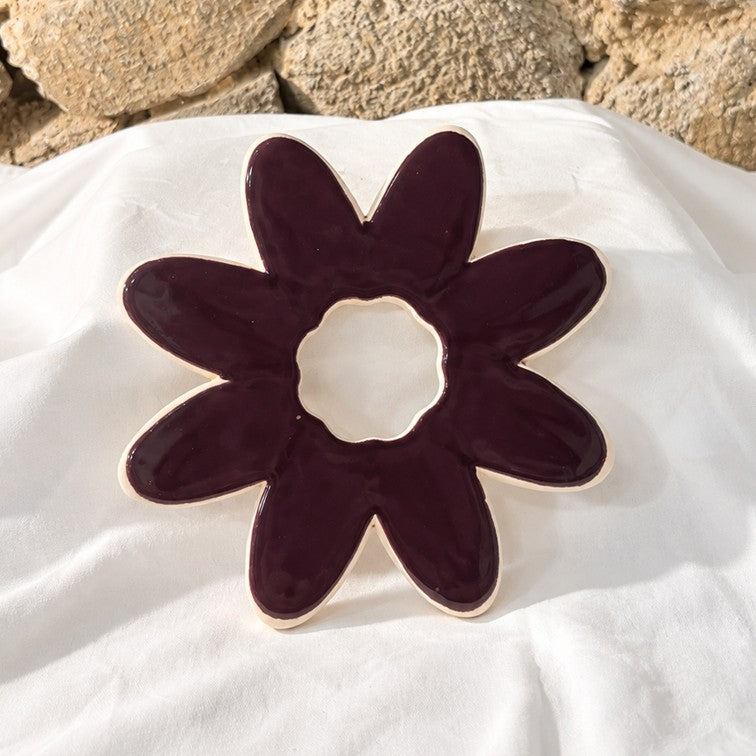 Fleur SOCLE Aubergine - Décoration murale ou dessous-de-plat