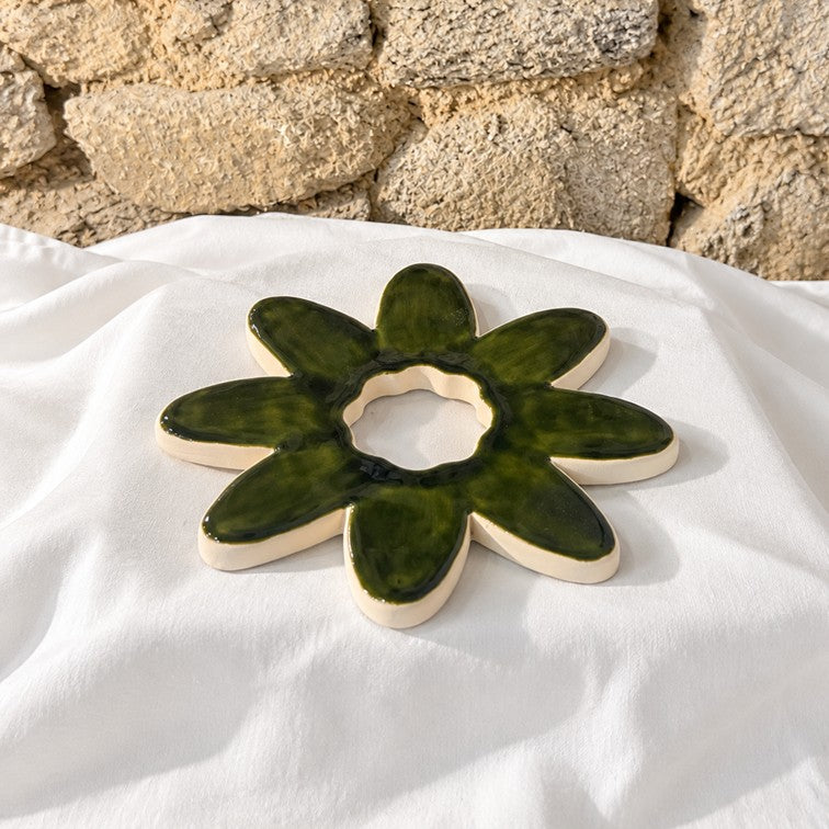 Fleur SOCLE Vert Olive - Décoration murale ou dessous-de-plat