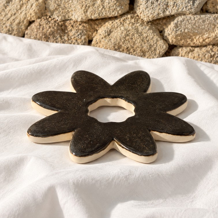 Fleur SOCLE Or Noir - Décoration murale ou dessous-de-plat