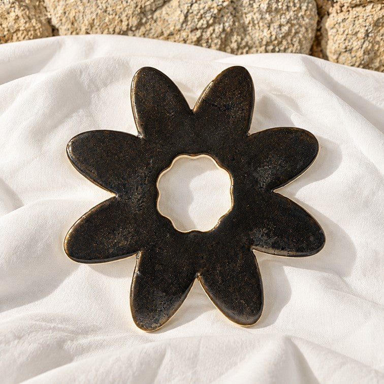 Fleur SOCLE Or Noir - Décoration murale ou dessous-de-plat