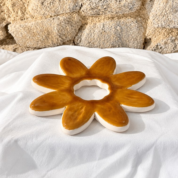 Fleur SOCLE Cognac - Décoration murale ou dessous-de-plat