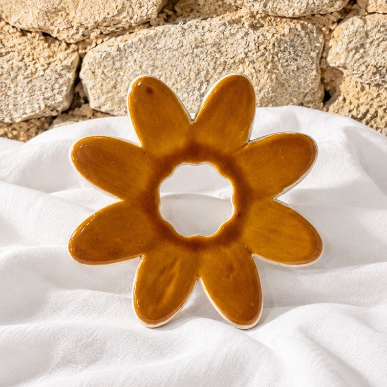 Fleur SOCLE Cognac - Décoration murale ou dessous-de-plat