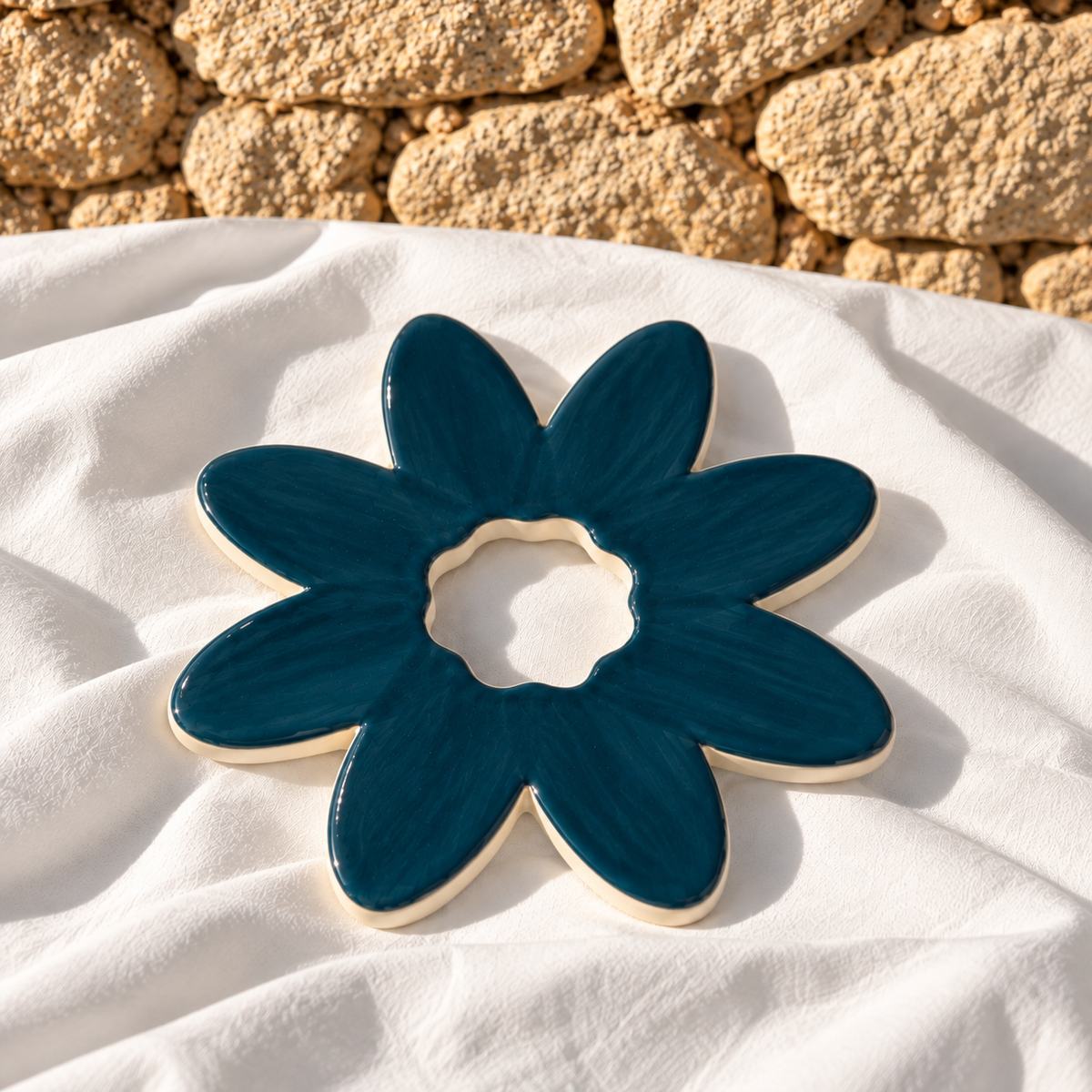 Fleur SOCLE Pétrole - Décoration murale ou dessous-de-plat