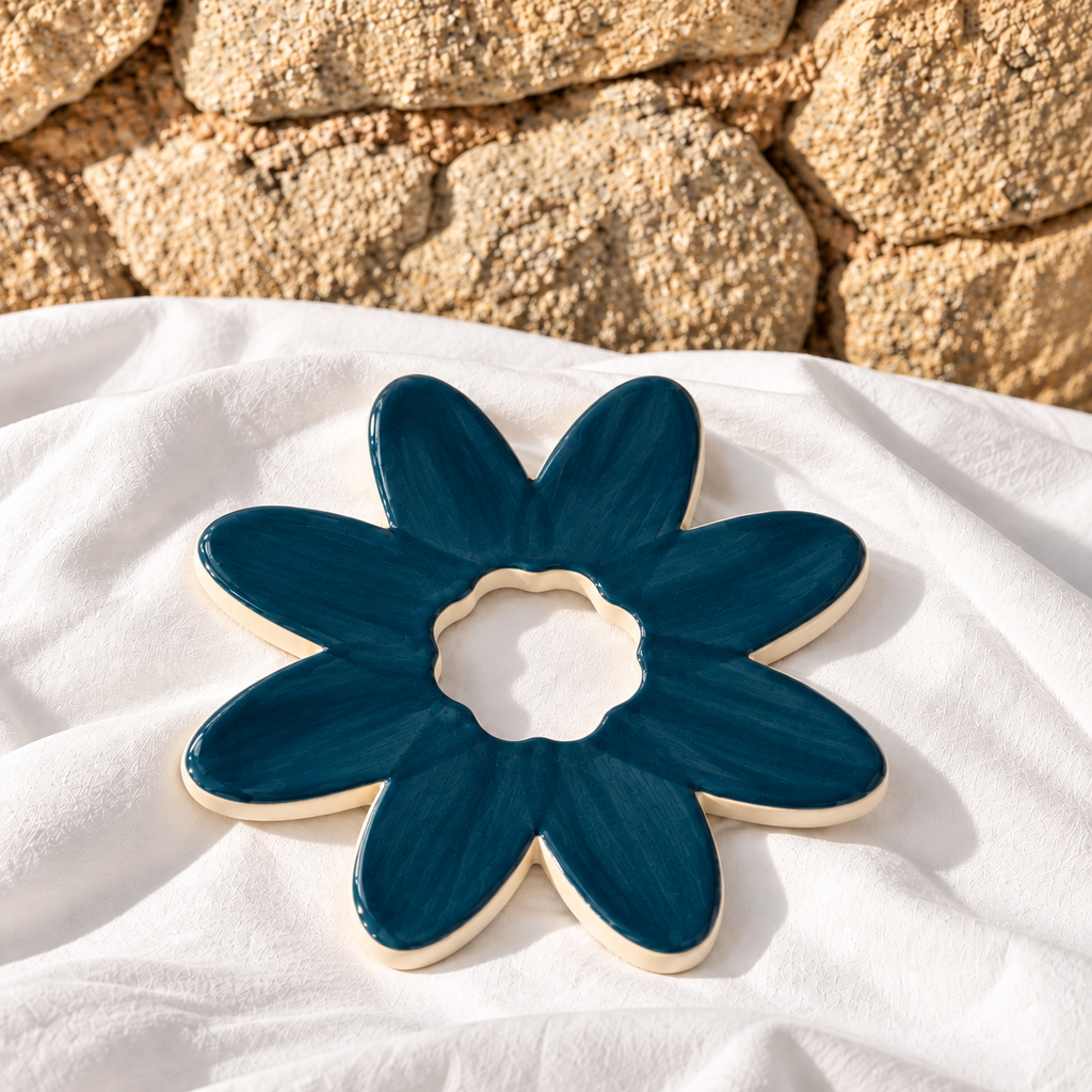 Fleur SOCLE Pétrole - Décoration murale ou dessous-de-plat