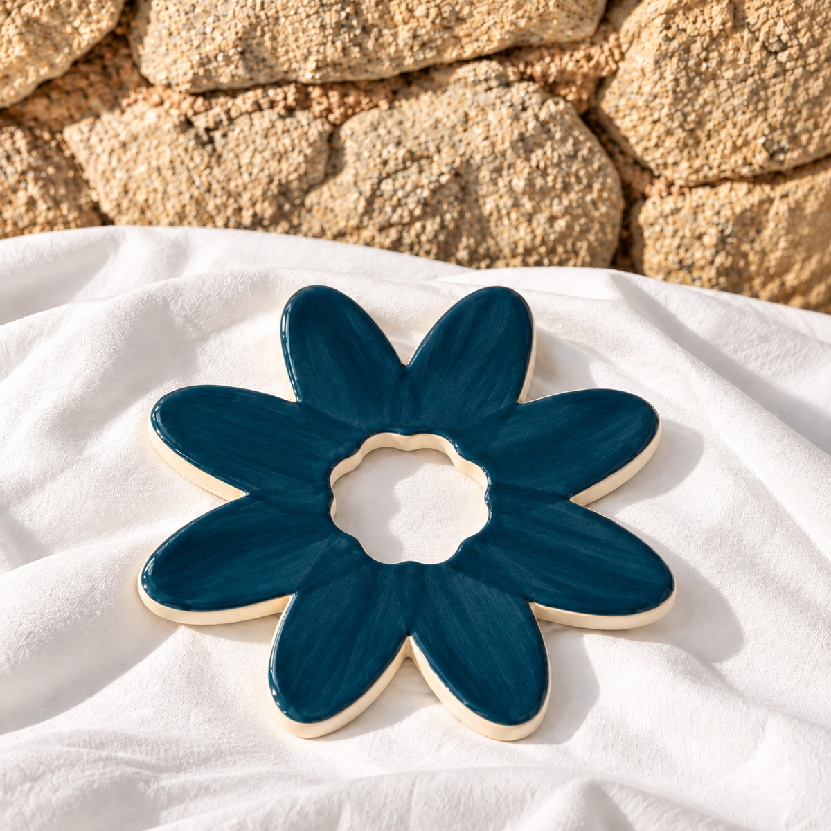 Fleur SOCLE Pétrole - Décoration murale ou dessous-de-plat